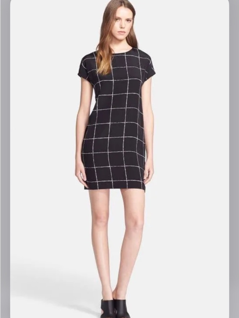 Vince Silk Black Windowpane Shift Dress
